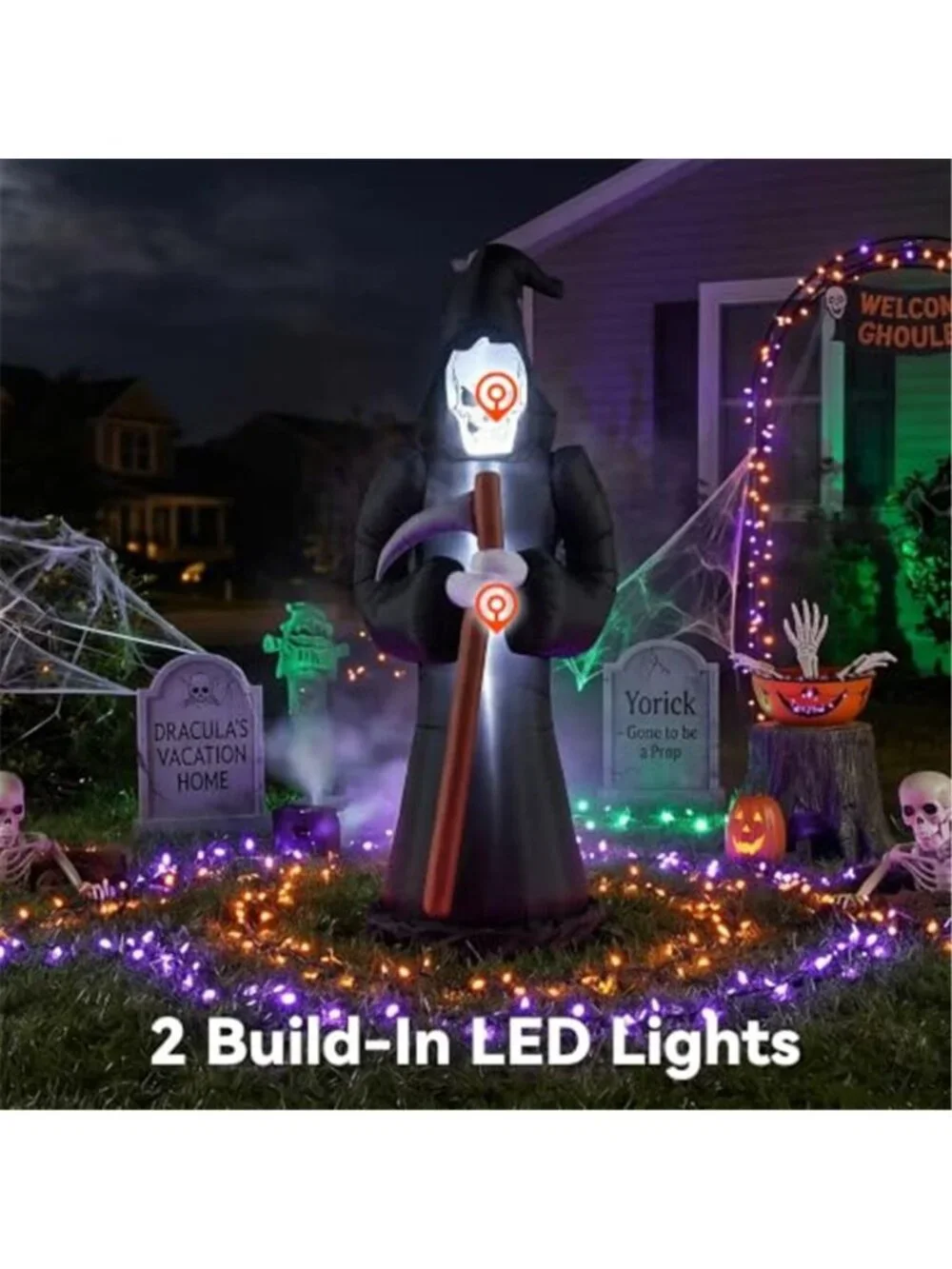 8FT Black Grim Reaper Halloween Outdoor Inflatables with Scythe